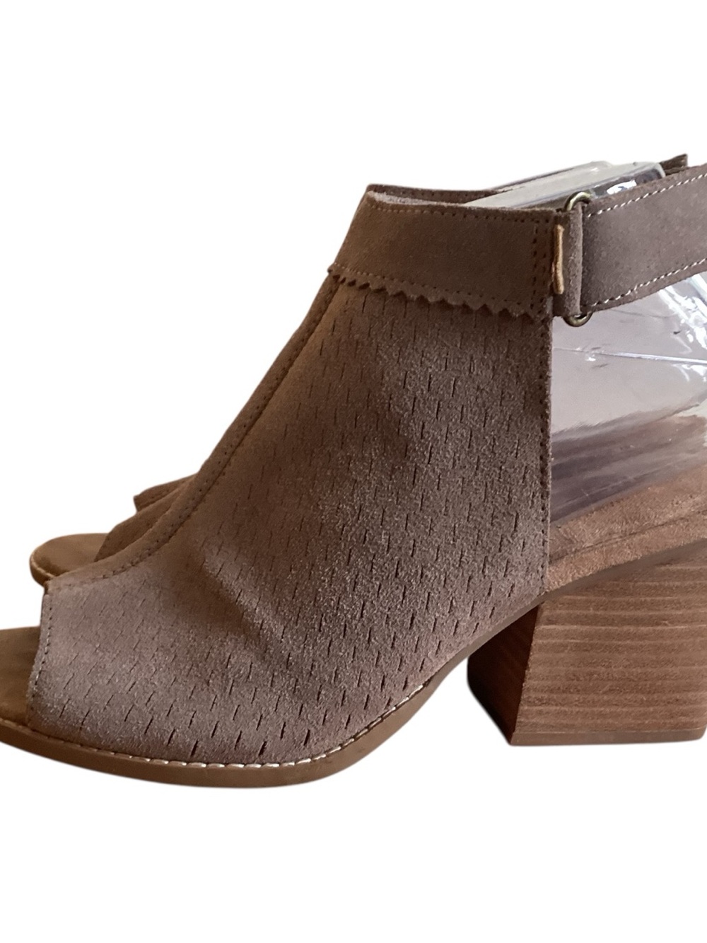 TOMS Grenada Taupe Suede Open-Toe Block Heel Sandal Size 8 - Picture 4 of 8